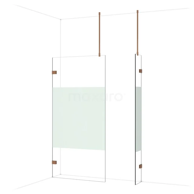 Diamond Walk-in shower | 100x30 cm Glanzend koper Clear with matt strip 2 fixed walls IDB1003923GKP Diamond Walk-in shower | 100x30 cm Glanzend koper Clear with matt strip 2 fixed walls IDB1003923GKP