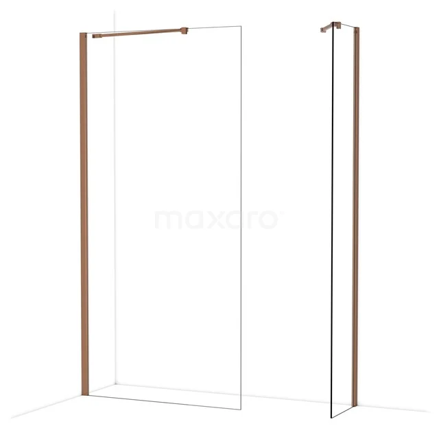 Begehbare Duschen IDB1004410GKP Duschwand mit kupferfarbenen Akzenten, minimalistisches Design, Sicherheitsglas, ideal für ein modernes Badezimmer.