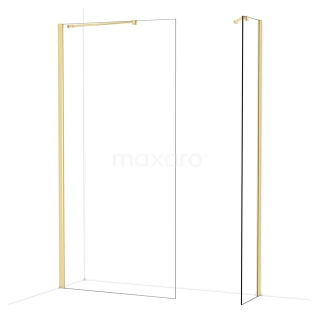Diamond Walk-in shower | 100x40 cm Glanzend lichtgoud Clear glass 2 fixed walls IDB1004410GLG Gouden inloopdouchewand met minimalistisch design en glas, perfect voor een stijlvolle en moderne badkamer.
