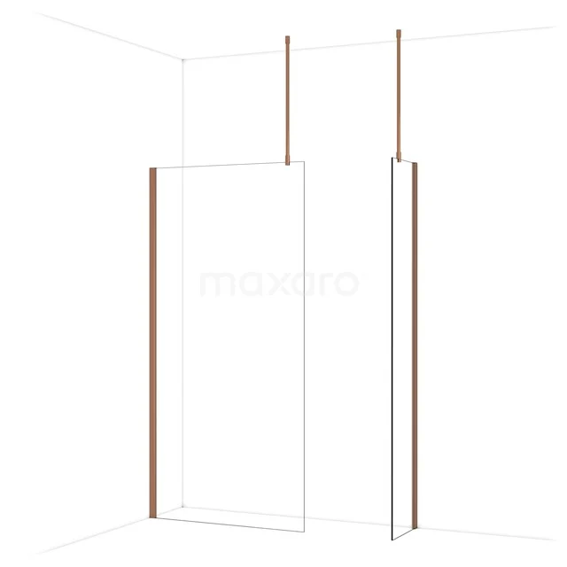 Diamond begehbare Dusche | 100x40 cm Glänzendes Kupfer 2 feste Wände IDB1004910GKP Begehbare Dusche mit minimalistischer Glaswand und schlanken Goldprofilen, ideal für ein modernes Badezimmer.