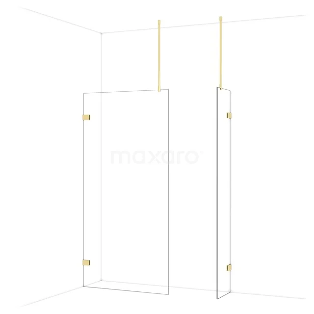 Glas Duschwand mit Gold Details, moderne Gestaltung, ideal für stilvolle Badezimmer Einrichtung.