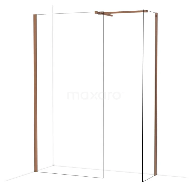 Begehbare Duschen IDB1005510GKP Duschwand mit transparentem Glas, kupferfarbenen Profilen und minimalistischem Design, ideal für einen modernen Badezimmerstil.