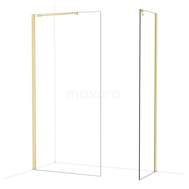 Gouden mat douchewand met minimalistisch design, glas en metalen frame perfect voor moderne badkamers.