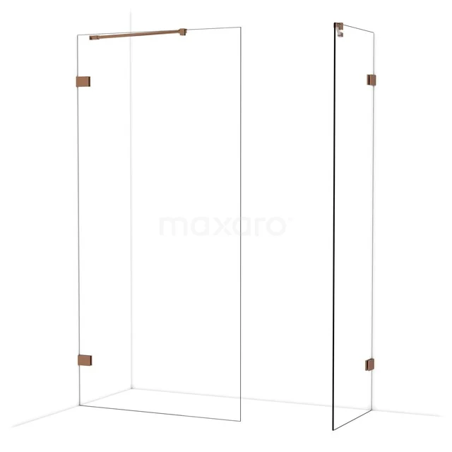 Transparente Glas-Duschwand mit bronzefarbenen Scharnieren, perfekt als begehbare Dusche in einem modernen Badezimmer.