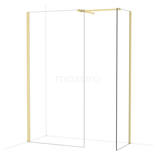Diamond Inloopdouche | 100x60 cm Glanzend lichtgoud Helder glas 2 vaste wanden IDB1006510GLG