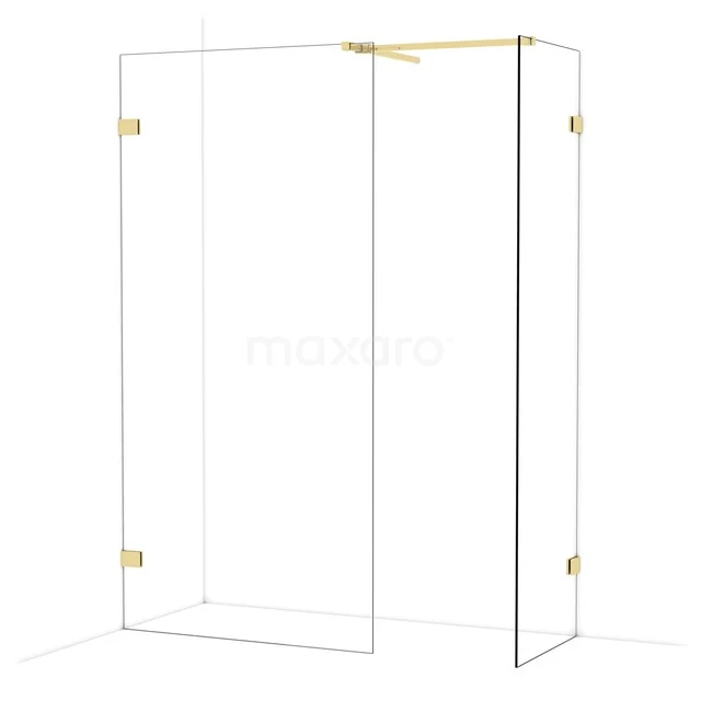 Diamond Walk-in shower | 100x60 cm Glanzend lichtgoud Clear glass 2 fixed walls IDB1006520GLG Glazen douchewand met gouden scharnieren, hoekopstelling, modern design, ideaal voor een luxe badkamerinterieur.
