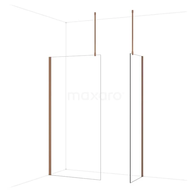 Diamond Inloopdouche | 100x60 cm Glanzend koper Helder glas 2 vaste wanden IDB1006910GKP