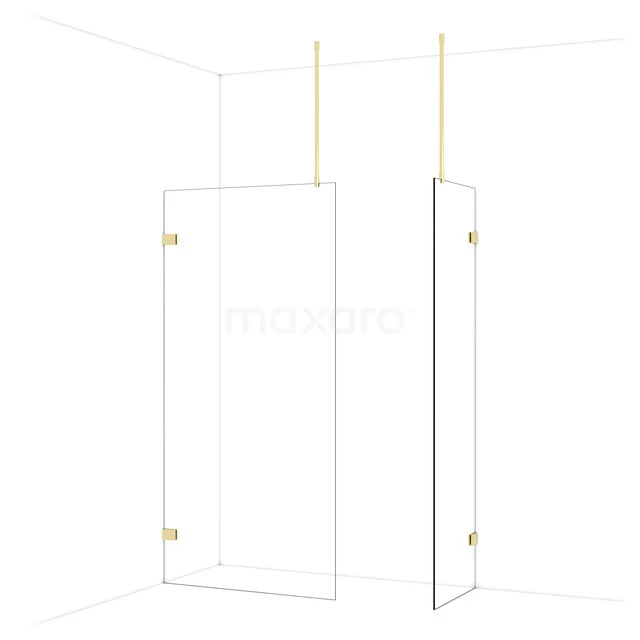 Diamond Walk-in shower | 100x60 cm Glossy light gold Clear glass 2 fixed walls IDB1006920GLG Glazen douchewand met goudkleurige details, modern design, ideaal voor een stijlvolle en functionele badkamerinrichting.