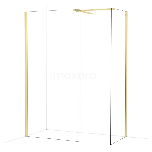 Diamond Inloopdouche | 100x70 cm Glanzend lichtgoud Helder glas 2 vaste wanden IDB1007510GLG