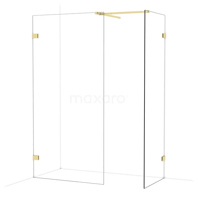 Diamond Inloopdouche | 100x70 cm Glanzend lichtgoud Helder glas 2 vaste wanden IDB1007520GLG
