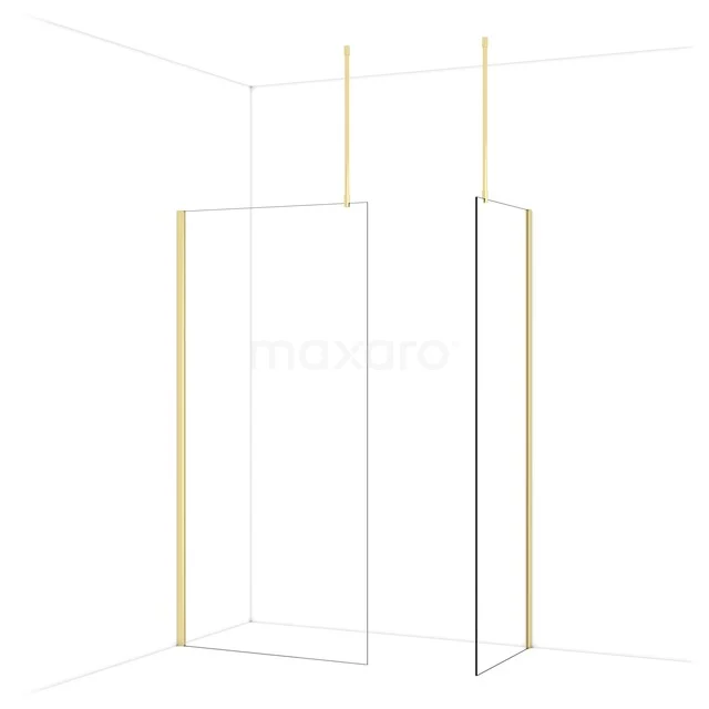 Diamond begehbare Dusche | 100x70 cm Glänzendes Hellgold 2 feste Wände IDB1007910GLG Raumteiler Slim Badezimmeraufstellung in Weiß und Gold, minimalistisches Design mit klaren Linien und Aluminium-Material.