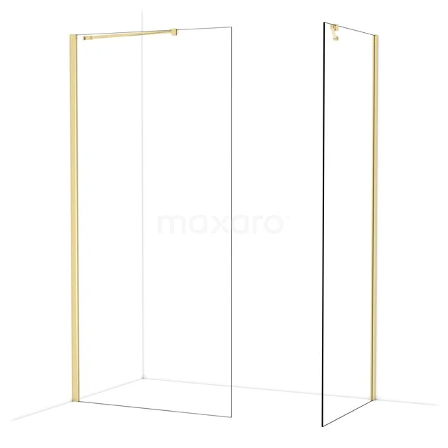 Begehbare Duschen IDB1008410GLG begehbare Dusche mit goldfarbenem Rahmen, transparenten Glaswänden und modernem Design, perfekt für ein modernes Badezimmer.