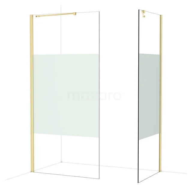 Duschwand aus Klarglas mit Messingprofil, minimalistisches Design und mattem Paneel, ideal für ein modernes Badezimmer.