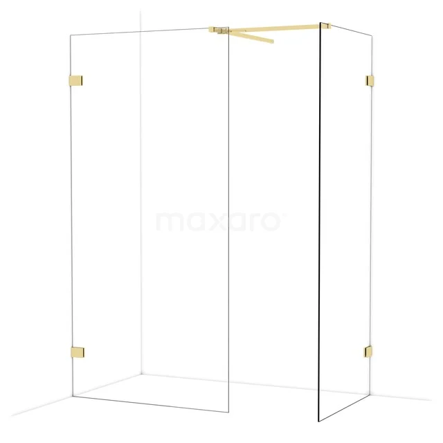 Diamond Inloopdouche | 100x80 cm Glanzend lichtgoud Helder glas 2 vaste wanden IDB1008520GLG