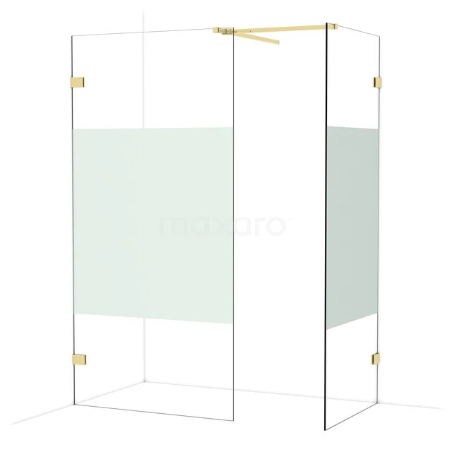 Glas Duschkabine mit mattglas Paneelen, goldfarbene Scharniere und straff modernes Design für einen luxuriösen Badezimmerstil.