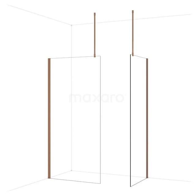 Diamond Inloopdouche | 100x80 cm Glanzend koper Helder glas 2 vaste wanden IDB1008910GKP
