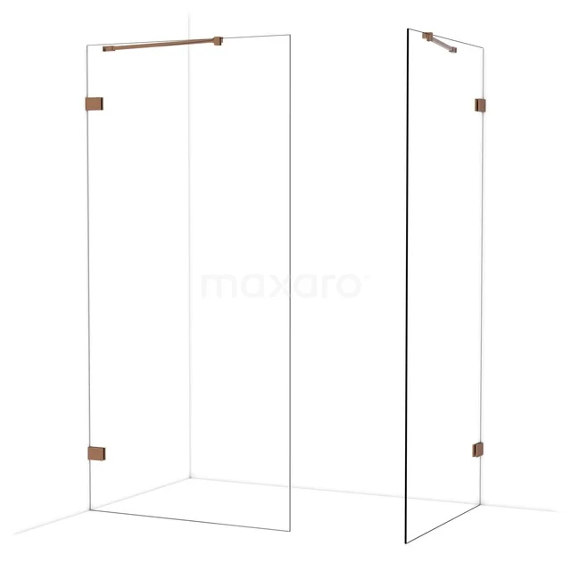 Diamond Inloopdouche | 100x90 cm Glanzend koper Helder glas 2 vaste wanden IDB1009420GKP