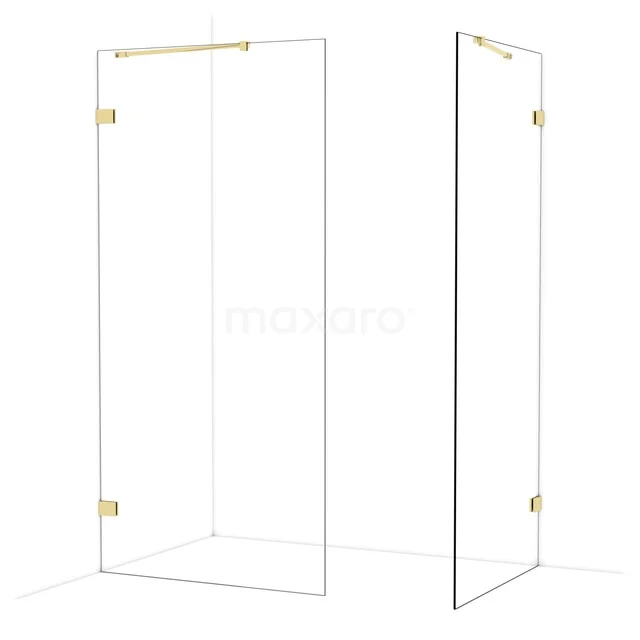 Glazen douchewand met goudkleurige beslag, modern design voor stijlvolle badkamer.