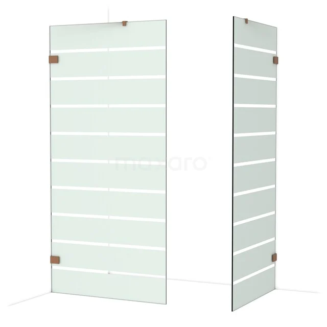 Diamond Walk-in shower | 100x90 cm Shiny copper Clear with matt stripes 2 fixed walls IDB1009426GKP Glazen douchewand met horizontale lijnen, helder glas, ideale toevoeging aan een moderne badkamer.