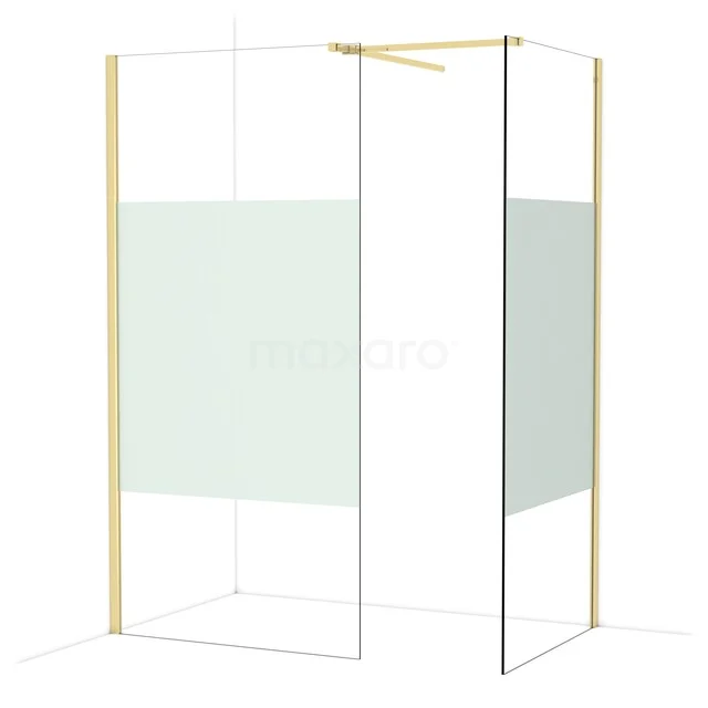 Diamond begehbare Dusche | 100x90 cm Glänzendes Hellgold 2 feste Wände IDB1009513GLG Gold Duschwand mit Klarglas, modernes Design Serie, ideal als stilvolle Trennwand im Badezimmer.