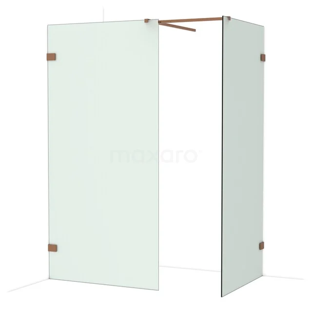 Diamond Walk-in shower | 100x90 cm Glanzend koper Frosted glass 2 fixed walls IDB1009527GKP