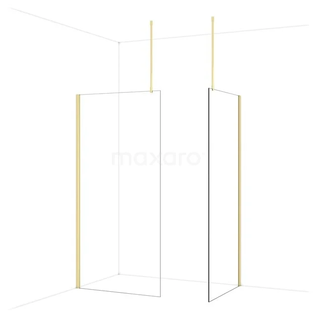 Diamond Walk-in shower | 100x90 cm Glanzend lichtgoud Clear glass 2 fixed walls IDB1009910GLG