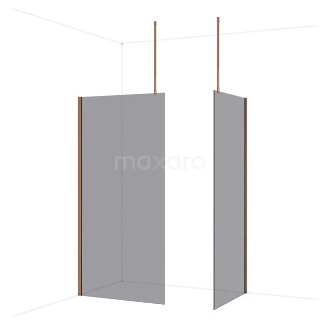Diamond Walk-in shower | 100x90 cm Glanzend koper Smoke glass 2 fixed walls IDB1009911GKP