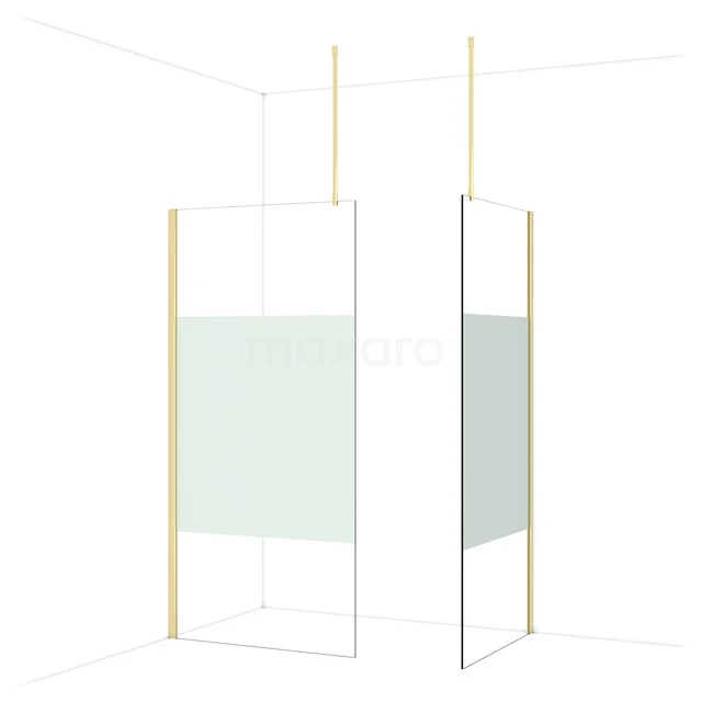 Diamond Walk-in shower | 100x90 cm Shiny light gold Clear with matt strip 2 fixed walls IDB1009913GLG Glass shower wall with gold-coloured frame, modern design, ideal for a stylish bathroom.