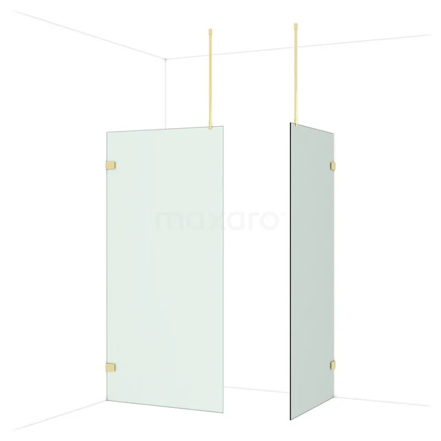 Diamond Walk-in shower | 100x90 cm Shiny light gold Frosted glass 2 fixed walls IDB1009927GLG Glass shower wall with clear glass, gold-coloured hinges and minimalist design, ideal for a modern bathroom.