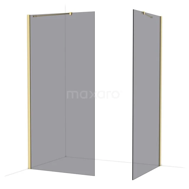 Diamond Walk-in shower | 100x100 cm Glossy light gold Smoke glass 2 fixed walls IDB1010411GLG Glazen douchewand van transparant veiligheidsglas met goudkleurige profielen, perfect voor een moderne badkamer.
