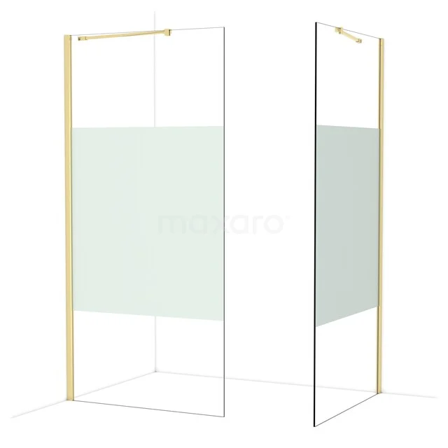 Douchewand met goudkleurig frame en mat glazen paneel, ideaal voor stijlvolle badkamerinrichtingen.