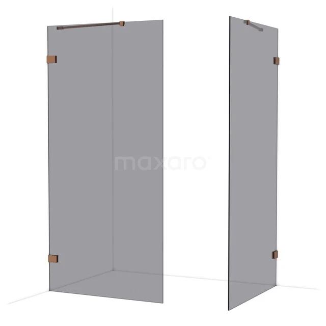Diamond Walk-in shower | 100x100 cm Glanzend koper Smoke glass 2 fixed walls IDB1010421GKP