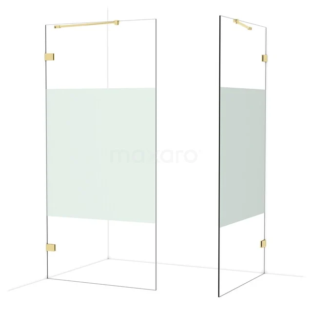 Diamond Inloopdouche | 100x100 cm Glanzend lichtgoud Helder met matte strook 2 vaste wanden IDB1010423GLG Diamond Inloopdouche | 100x100 cm Glanzend lichtgoud Helder met matte strook 2 vaste wanden IDB1010423GLG