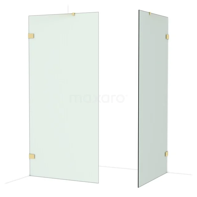 Glazen douchewand met messing scharnieren, rechthoekig design, ideaal voor een stijlvolle en moderne badkamer.