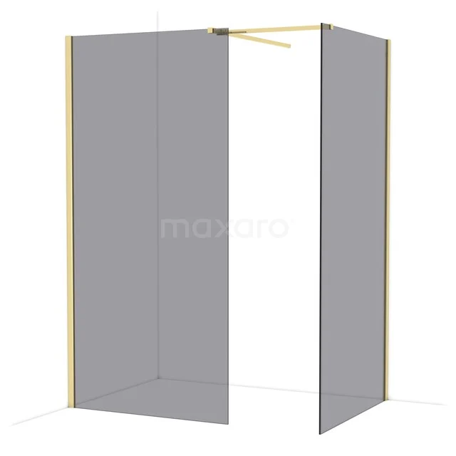 Mattschwarze Duschwand mit goldenen Akzenten, minimalistisches Design, ideal für eine moderne Badezimmergestaltung.