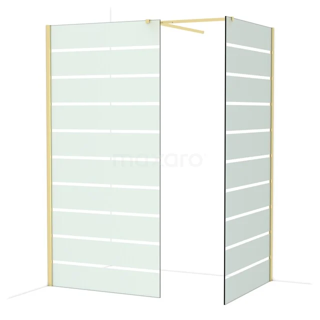 Douchecabine met glazen panelen en goudkleurig frame, stijlvol badkamerdesign voor een moderne uitstraling.