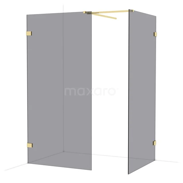 Freistehende Duschwand aus Glas mit goldfarbenen Akzenten, modernes Design. Stilvolle Ergänzung zum Badezimmer.