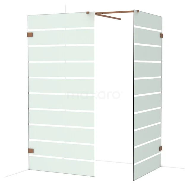 Transparante glazen douchedeur met horizontale lijnen, inklapbaar design; perfect voor een moderne badkamer.