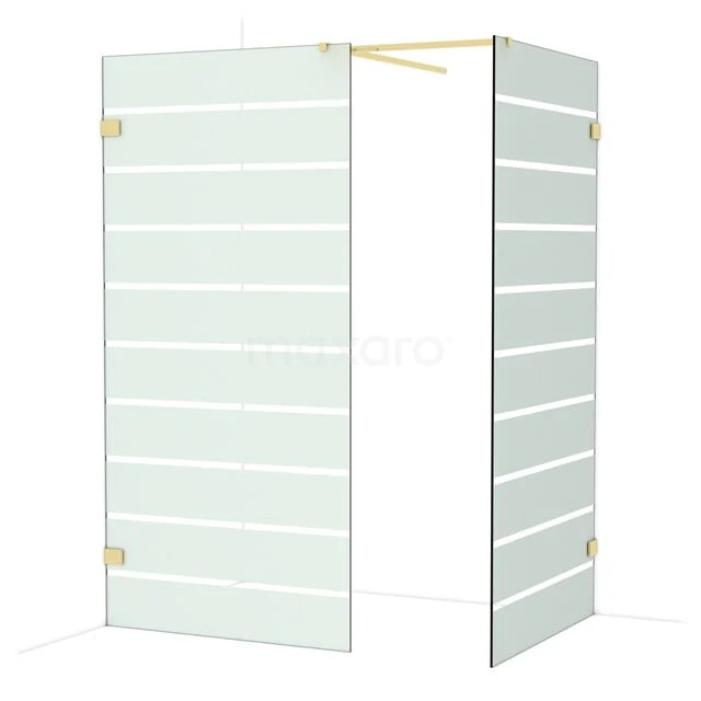Diamond Inloopdouche | 100x100 cm Glanzend lichtgoud Helder met matte strepen 2 vaste wanden IDB1010526GLG