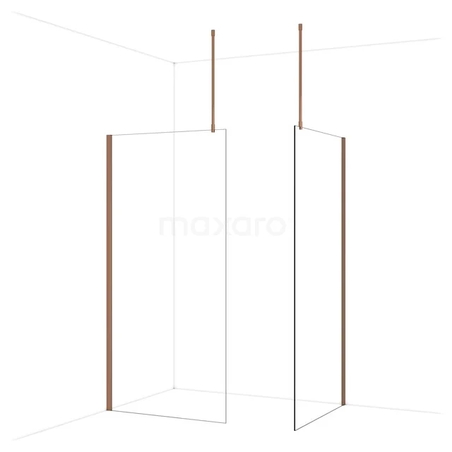 Diamond Inloopdouche | 100x100 cm Glanzend koper Helder glas 2 vaste wanden IDB1010910GKP