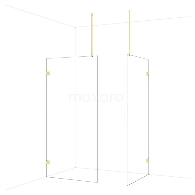 Diamond Walk-in shower | 100x100 cm Glanzend lichtgoud Clear glass 2 fixed walls IDB1010920GLG Diamond Walk-in shower | 100x100 cm Glanzend lichtgoud Clear glass 2 fixed walls IDB1010920GLG