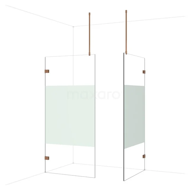 Diamond Inloopdouche | 100x100 cm Glanzend koper Helder met matte strook 2 vaste wanden IDB1010923GKP Diamond Inloopdouche | 100x100 cm Glanzend koper Helder met matte strook 2 vaste wanden IDB1010923GKP