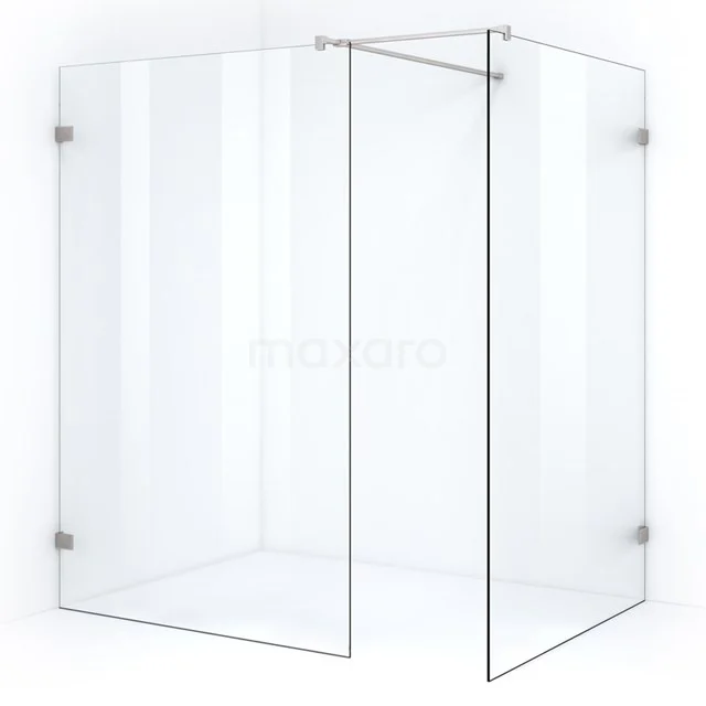 Quartz Walk-in shower | 120x120 cm Clear glass 2 fixed walls IQB1212500B Shower screen in clear glass, corner design with metal hinges, ideal for a modern bathroom style.