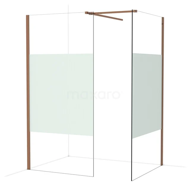 Diamond Inloopdouche | 110x100 cm Glanzend koper Helder met matte strook 2 vaste wanden IDB1011513GKP