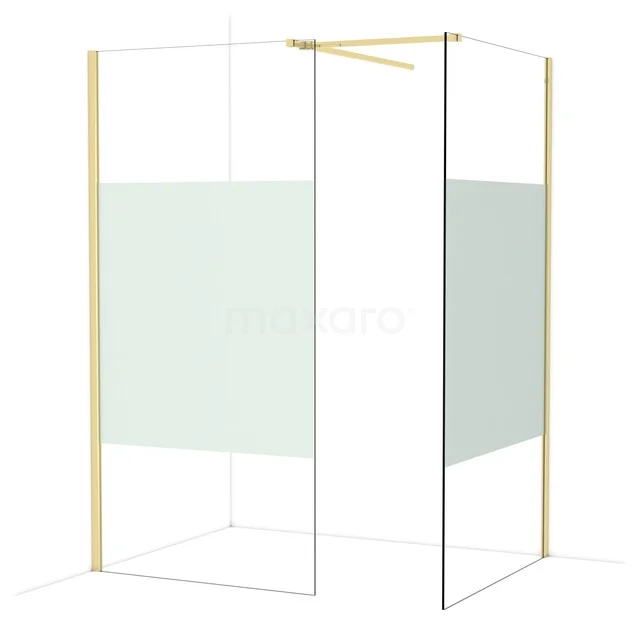 Diamond Walk-in shower | 110x100 cm Glossy light gold Clear with matt strip 2 fixed walls IDB1011513GLG Gouden en glazen douchewand met transparant en mat glas, ideaal voor moderne badkamerinrichtingen.