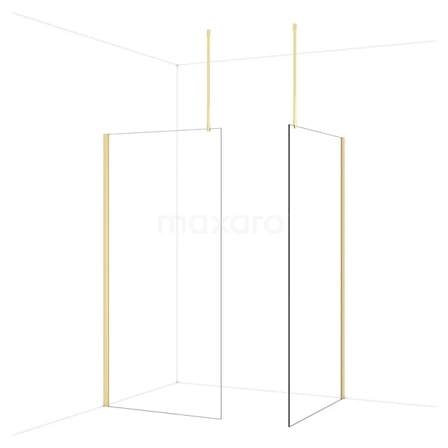 Diamond begehbare Dusche | 110x100 cm Glänzendes Hellgold 2 feste Wände IDB1011910GLG Minimalistische Glasduschwand mit goldfarbenen Profilen, ideal als stilvolle Trennwand im modernen Badezimmer.
