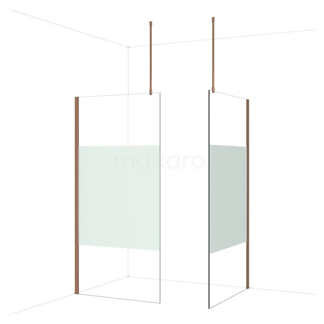 Diamond Walk-in shower | 110x100 cm Glanzend koper Clear with matt strip 2 fixed walls IDB1011913GKP
