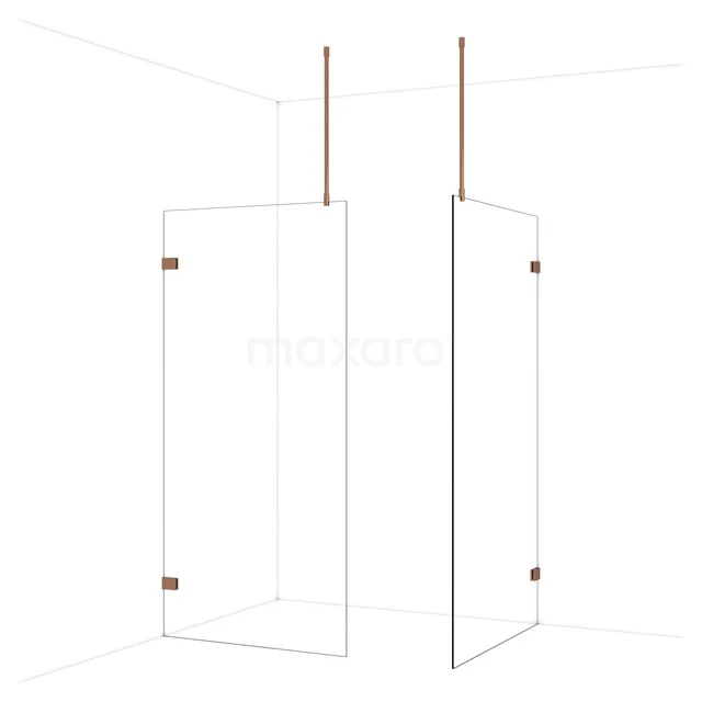 Diamond Walk-in shower | 110x100 cm Shiny copper Clear glass 2 fixed walls IDB1011920GKP Glazen inloopdouche met koperen details, minimalistisch ontwerp, ideaal voor een moderne badkamer.