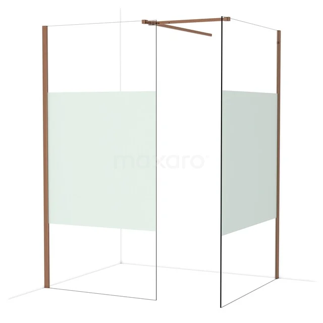 Diamond begehbare Dusche | 120x100 cm Glänzendes Kupfer 2 feste Wände IDB1012513GKP Duschwand in Eckanordnung mit Klarglas, bronzen Profilen und Mattglasdetail, ideal für stilvolle Badezimmergestaltung.