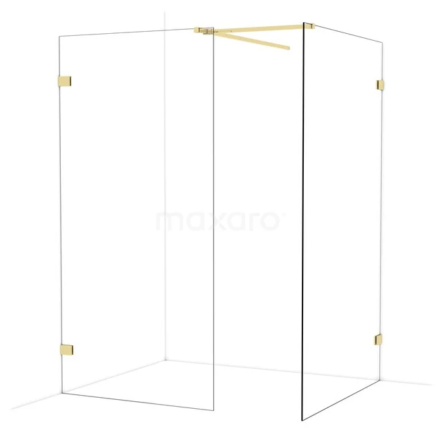 Diamond Inloopdouche | 120x100 cm Glanzend lichtgoud Helder glas 2 vaste wanden IDB1012520GLG